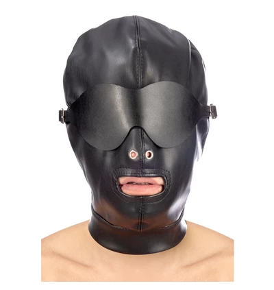 Fetish tentation Hood in leatherette with removable mask - maska bdsm
