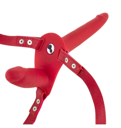 Fetish tentation Vibrating Strap-on with Double Dildo Red - wibrujące dildo strap on