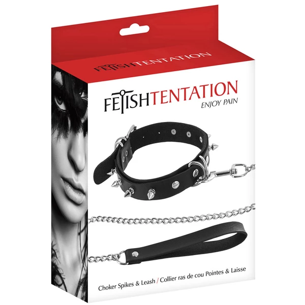 Fetish tentation Choker Spikes and Leash - Obroża ze smyczą
