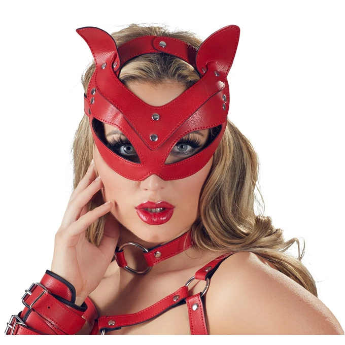 Bad Kitty Cat Mask Red - Maska BDSM na twarz