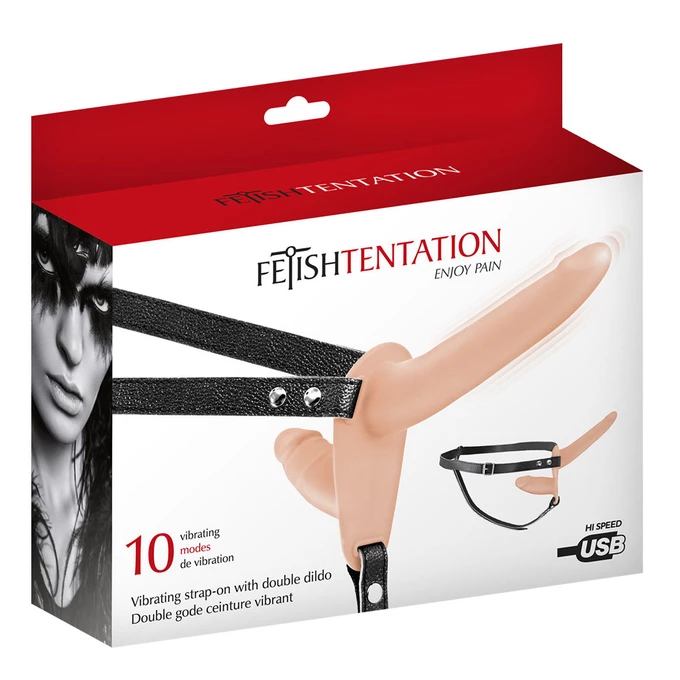 Fetish tentation Vibrating Strap-on With Double Dildo Flesh - wibrujące dildo strap on
