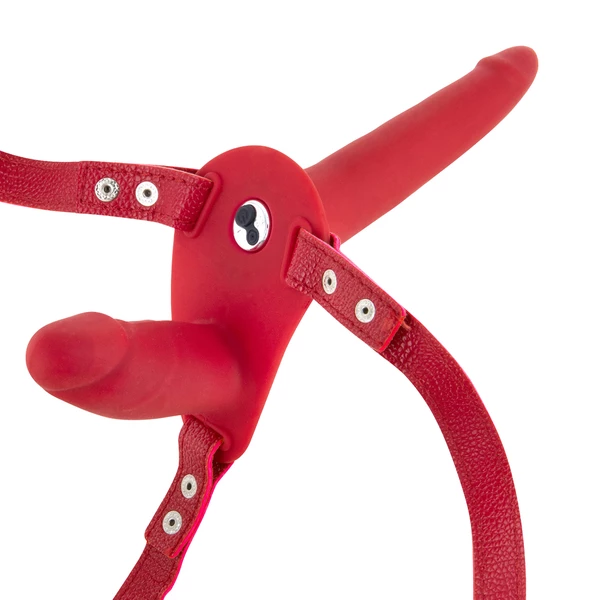Fetish tentation Vibrating Strap-on with Double Dildo Red - wibrujące dildo strap on
