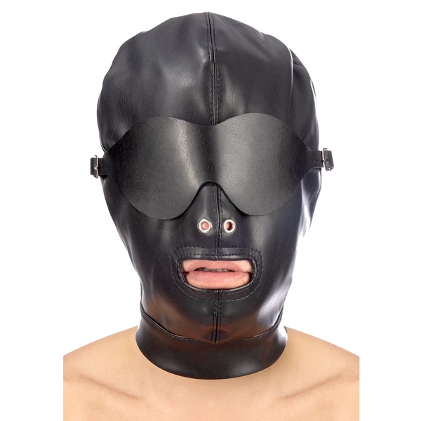 Fetish tentation Hood in leatherette with removable mask - maska bdsm