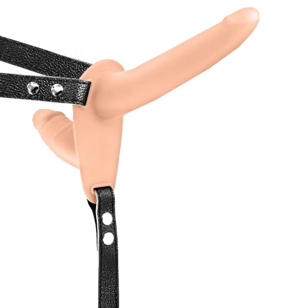 Fetish tentation Vibrating Strap-on With Double Dildo Flesh - wibrujące dildo strap on