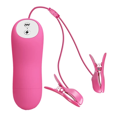 Baile Romantic Wave Pink - wibrujące zaciski na sutki, ciemnoróżowe