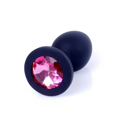 Boss Series Jewellery Black Silikon Plug Small Pink Diamond - Korek analny, czarny