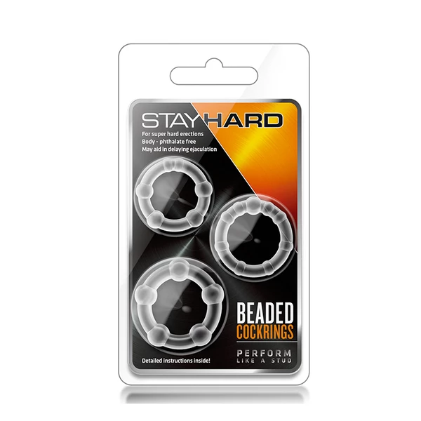 Blush Stay Hard Beaded Cockrings Clear - Zestaw 3 elastycznych pierścieni erekcyjnych