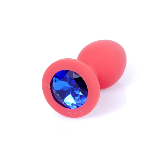 Boss Series Jewellery Red Silikon Plug Small Blue Diamond - Korek analny, czerwony