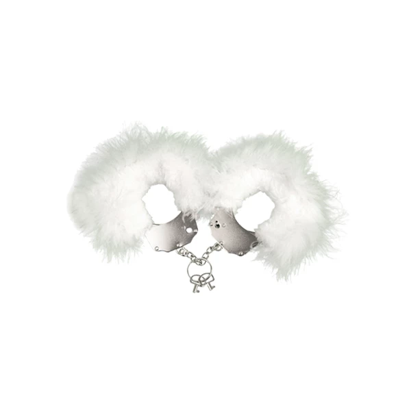 Cnex Metallic Handcuffs,Feather Cov White - Kajdanki z futerkiem, białe