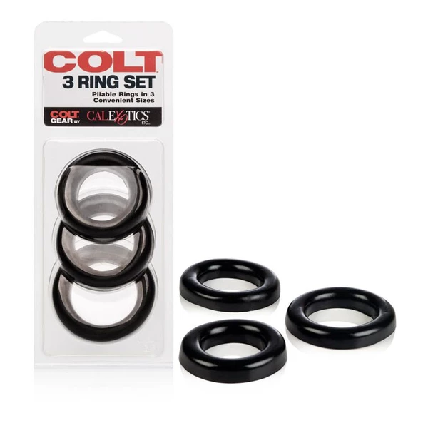 Colt 3 Ring Set Black-Zestaw elastycznych pierścieni erekcyjnych