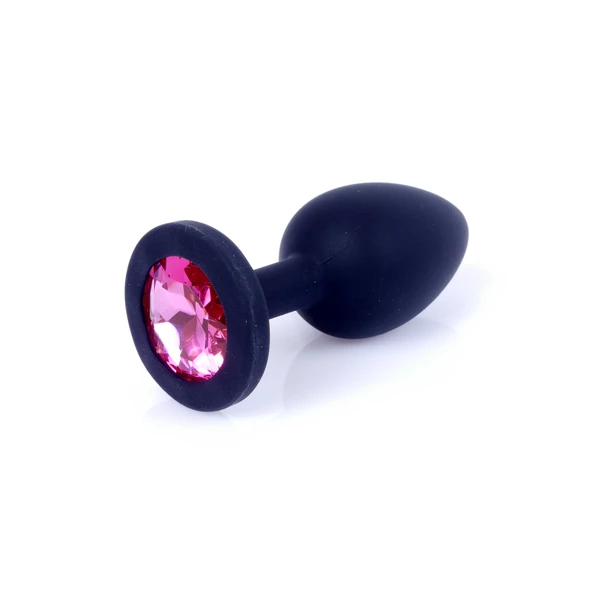 Boss Series Jewellery Black Silikon Plug Small Pink Diamond - Korek analny, czarny