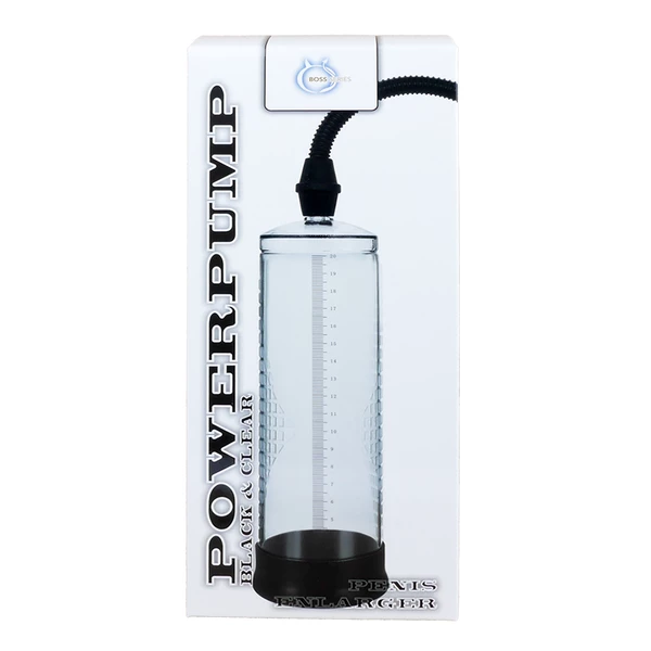 Boss Series Powerpump Black&amp;Clear - Pompka powiększająca penisa, przezroczysta