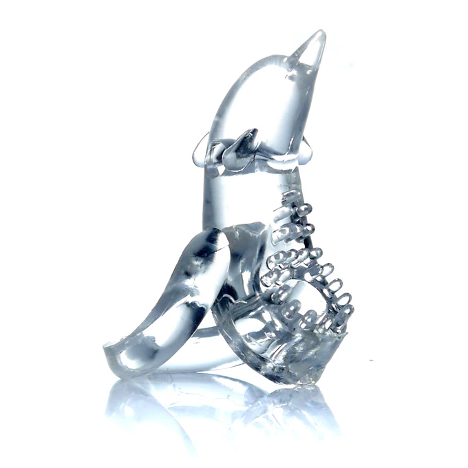 Boss Series Dolphin Vibro Cockring Clear - Wibrujący pierścień erekcyjny