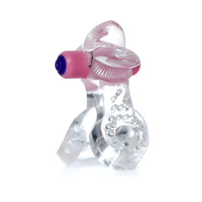 Boss Series Tongue Vibro Cockring Clear - Wibrujący pierścień erekcyjny