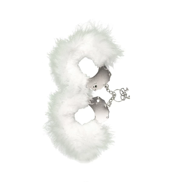 Cnex Metallic Handcuffs,Feather Cov White - Kajdanki z futerkiem, białe