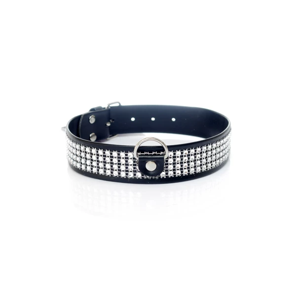 Fetish Fantasy Collar With Crystals 3 Cm Silver - Obroża na szyję srebrno-czarna