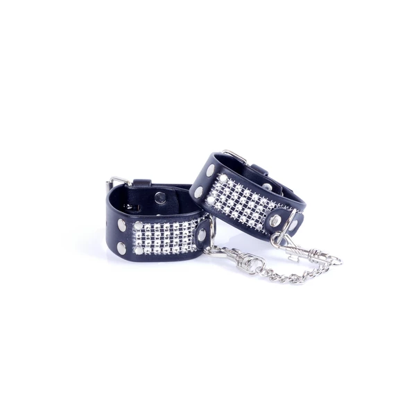 Fetish Fantasy HandcuWith Cristals 3 Cm Silver - Kajdanki, czarno srebrne
