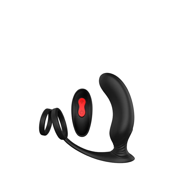 Dream Toys Cheeky Love Remote P Pleaser Black - Wibrujący masażer prostaty z pierścieniem na penisa