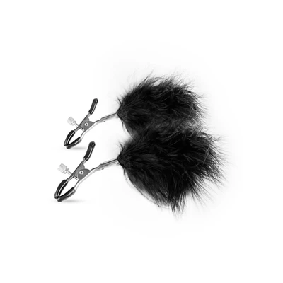 Easy Toys Adjustable Nipple Clamps With Feathers - Zaciski do sutków z futerkiem