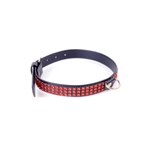 Fetish Fantasy Collar With Crystals 2 Cm Red Line - Obroża na szyje, czerwono - czarna