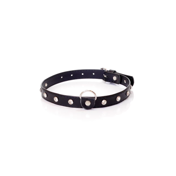 Fetish Fantasy Collar 2 Cm Silver Crystal - Obroża na szyje, Czarno-srebrna
