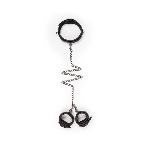 Easy Toys Leather Collar With Handcuffs - Kajdanki do rąk z obrożą