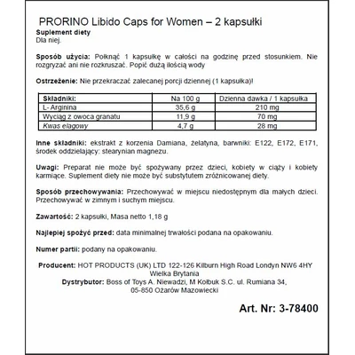 HOT Prorino Women Black Line Libido Caps 2 szt - środek zwiększający libido