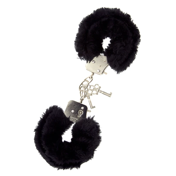 Dream Toys Metal Handcuff With Plush Black - Kajdanki z futerkiem, czarne