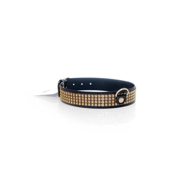Fetish Fantasy Collar With Crystals 3 Cm Gold - Obroża na szyję złoto-czarna