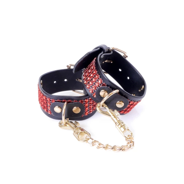 Fetish Fantasy HandcuWith Cristals 3 Cm Red Line - Kajdanki z łańcuszkiem