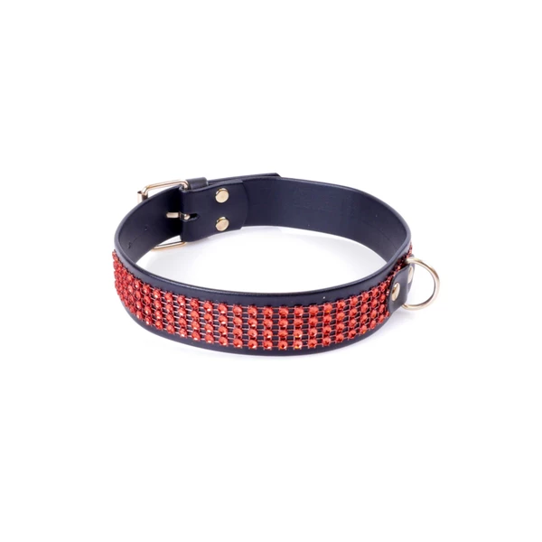 Fetish Fantasy Collar With Crystals 3 Cm Red Line - Obroża na szyje, czerwono - czarna