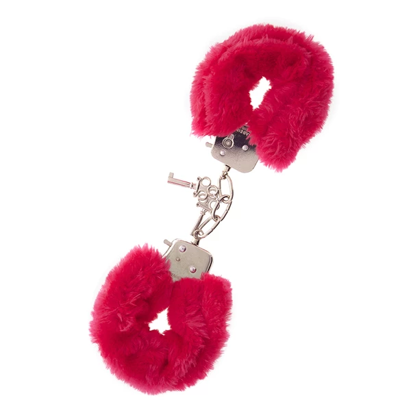 Dream Toys Metal Handcuff With Plush Red - Kajdanki z futerkiem, czerwone