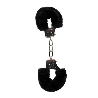 Easy Toys Furry Handcuffs Black - Kajdanki z futerkiem, czarne
