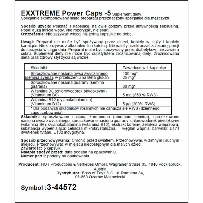 HOT Exxtreme Power Caps 5 szt - Kapsułki na potencje