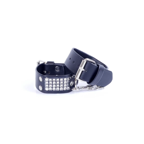 Fetish Fantasy HandcuWith Cristals 3 Cm Silver - Kajdanki, czarno srebrne