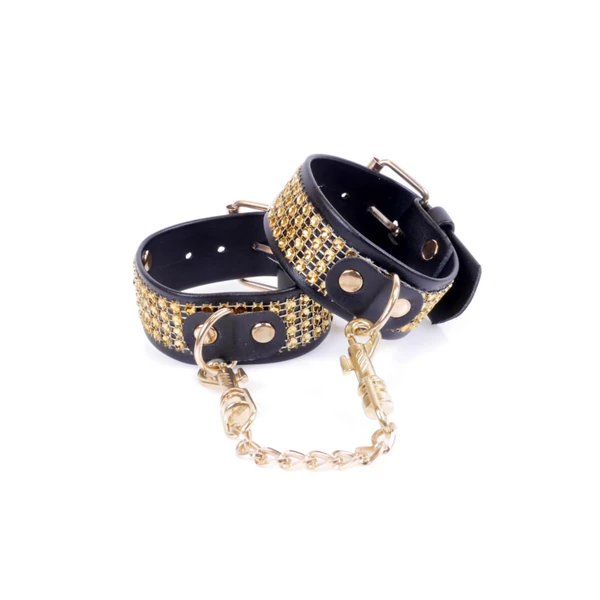 Fetish Fantasy HandcuWith Cristals 3 Cm Gold - Kajdanki, czarno złote