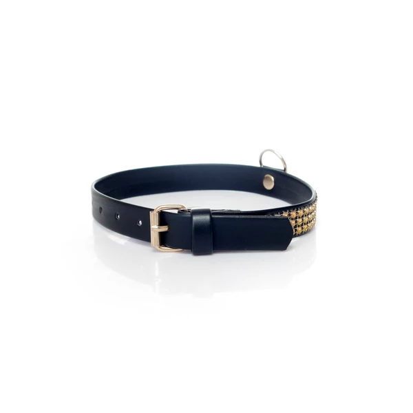 Fetish Fantasy Collar With Crystals 2 Cm Gold - Obroża na szyję złoto-czarna