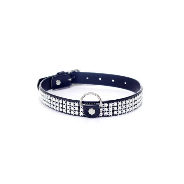 Fetish Fantasy Collar With Crystals 2 Cm Silver - Obroża na szyję srebrno-czarna