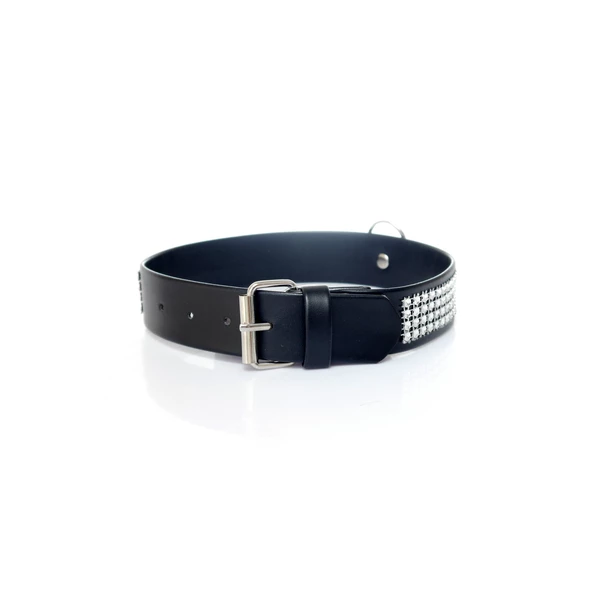 Fetish Fantasy Collar With Crystals 3 Cm Silver - Obroża na szyję srebrno-czarna