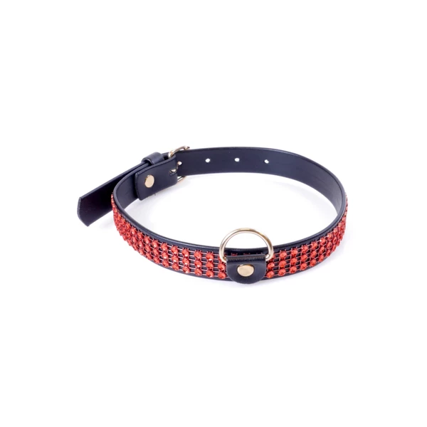 Fetish Fantasy Collar With Crystals 2 Cm Red Line - Obroża na szyje, czerwono - czarna
