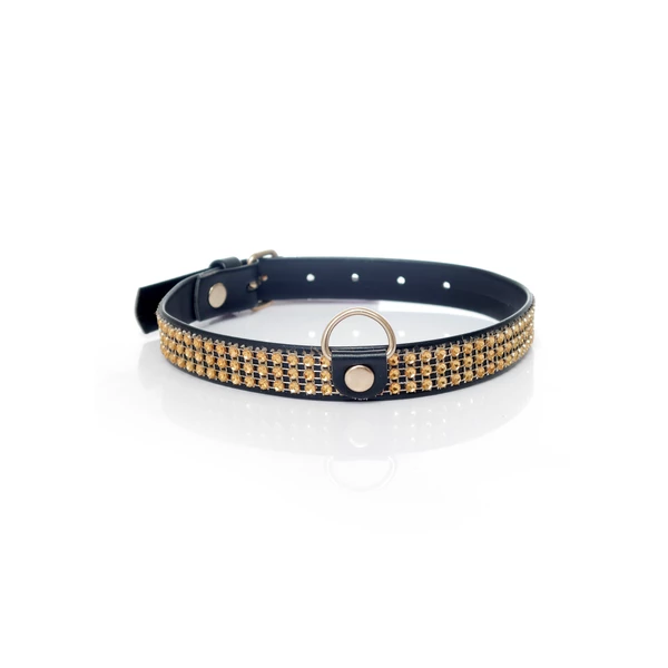 Fetish Fantasy Collar With Crystals 2 Cm Gold - Obroża na szyję złoto-czarna
