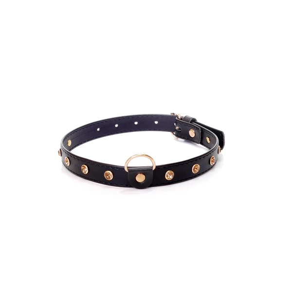 Fetish Fantasy Collar 2 Cm Gold Crystal - Obroża na szyje, Czarno-Złota