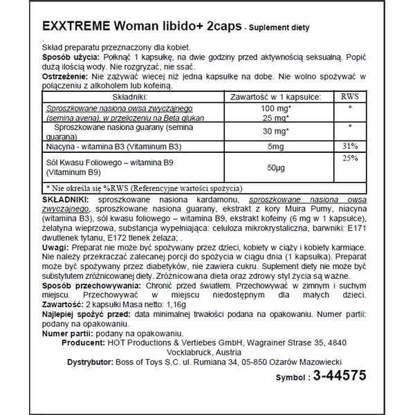 HOT Exxtreme Libido Caps Woman 2 szt - Kapsułki na libido