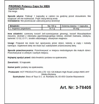 HOT Prorino Men Black Line Potency Caps - 10 szt - środek zwiększający libido