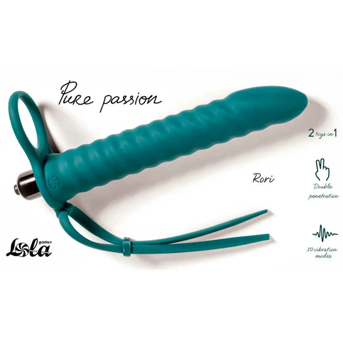 Lola Games Strap On Pure Passion Rori Green - Pierścień na penisa z wibratorem analnym, zielony