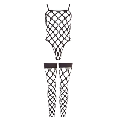 Mandy Mystery lingerie Body And Stockings S-L - komplet, czarne
