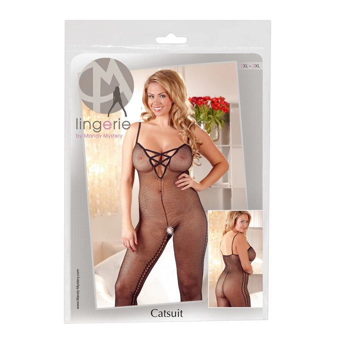 Mandy Mystery lingerie Catsuit With Lacing one size - bodystocking, czarne