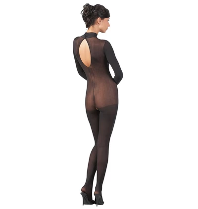Mandy Mystery lingerie Catsuit With Lace Collar S/M - bodystocking, czarne