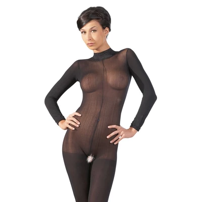Mandy Mystery lingerie Catsuit With Lace Collar S/M - bodystocking, czarne
