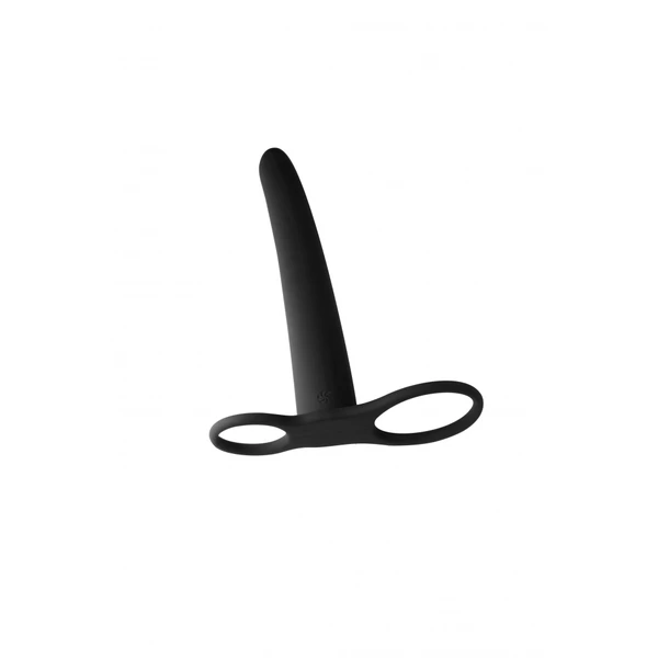 Lola Toys Pure Passion Gimlet Double Penetration Nozzle Black - Podwójny pierścień na penisa z dildem